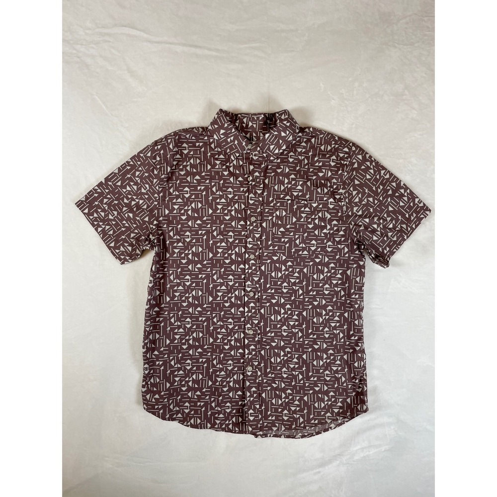 KATIN Mens‎ Short Sleeve Button Down Brown Geometric Print Shirt Size M